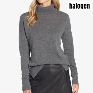 Halogen Cashmere Turtleneck Sweater Gray Size S Ribbed Long Sleeve Cozy Winter